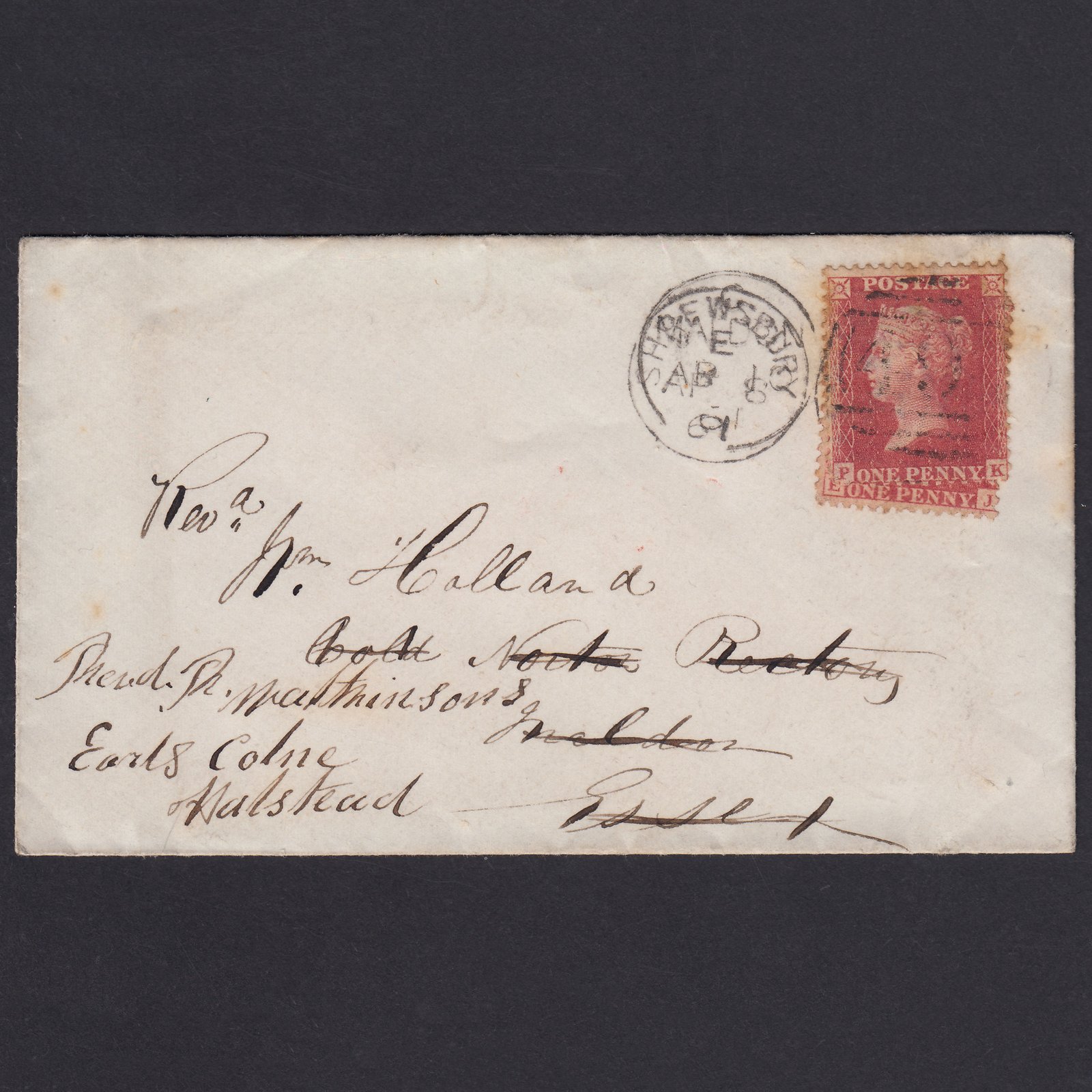 GB QV 1861 1d Rose-red (Plate 65) SG40-C10(1) EJ GU on Redirected Cover