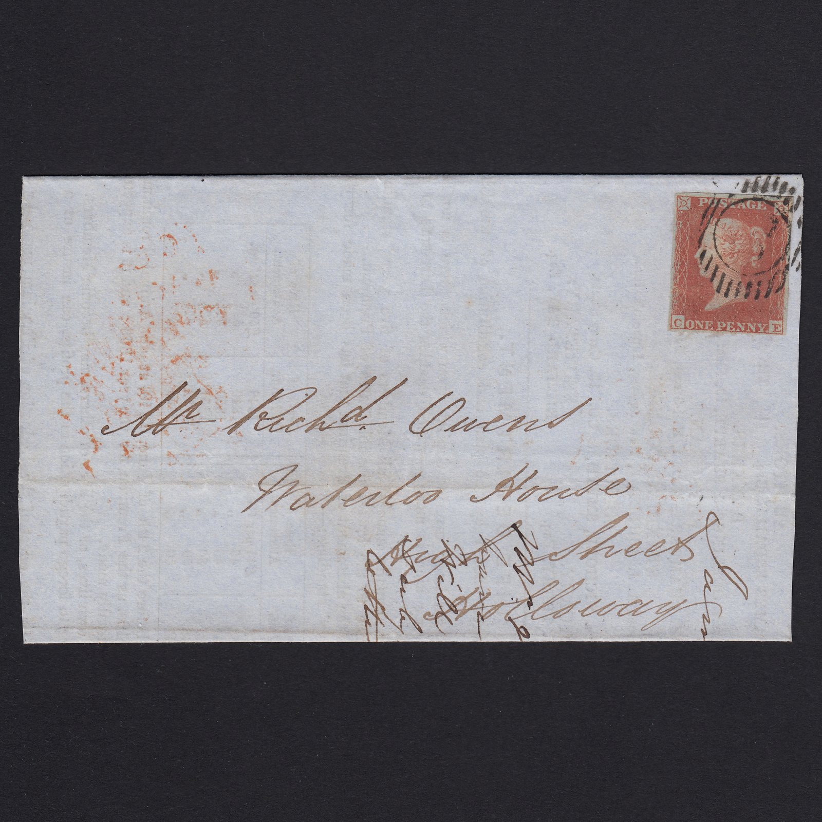GB QV 1854 1d Red-brown (Plate 176) SG8-B2(1) CE FU 4M on London Entire