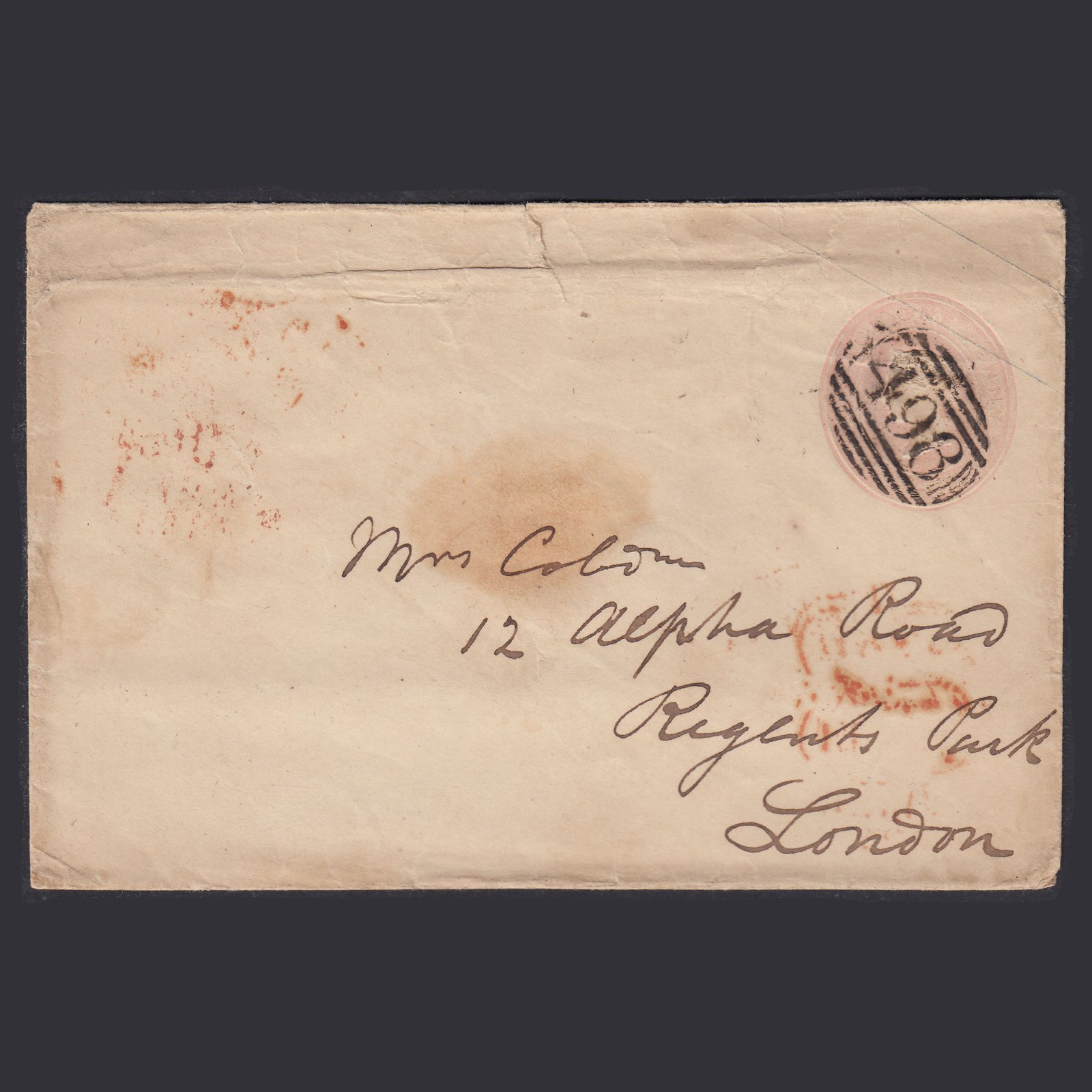 1844 1D Pink Postal Stationery Envelope Sent From Manchester To London