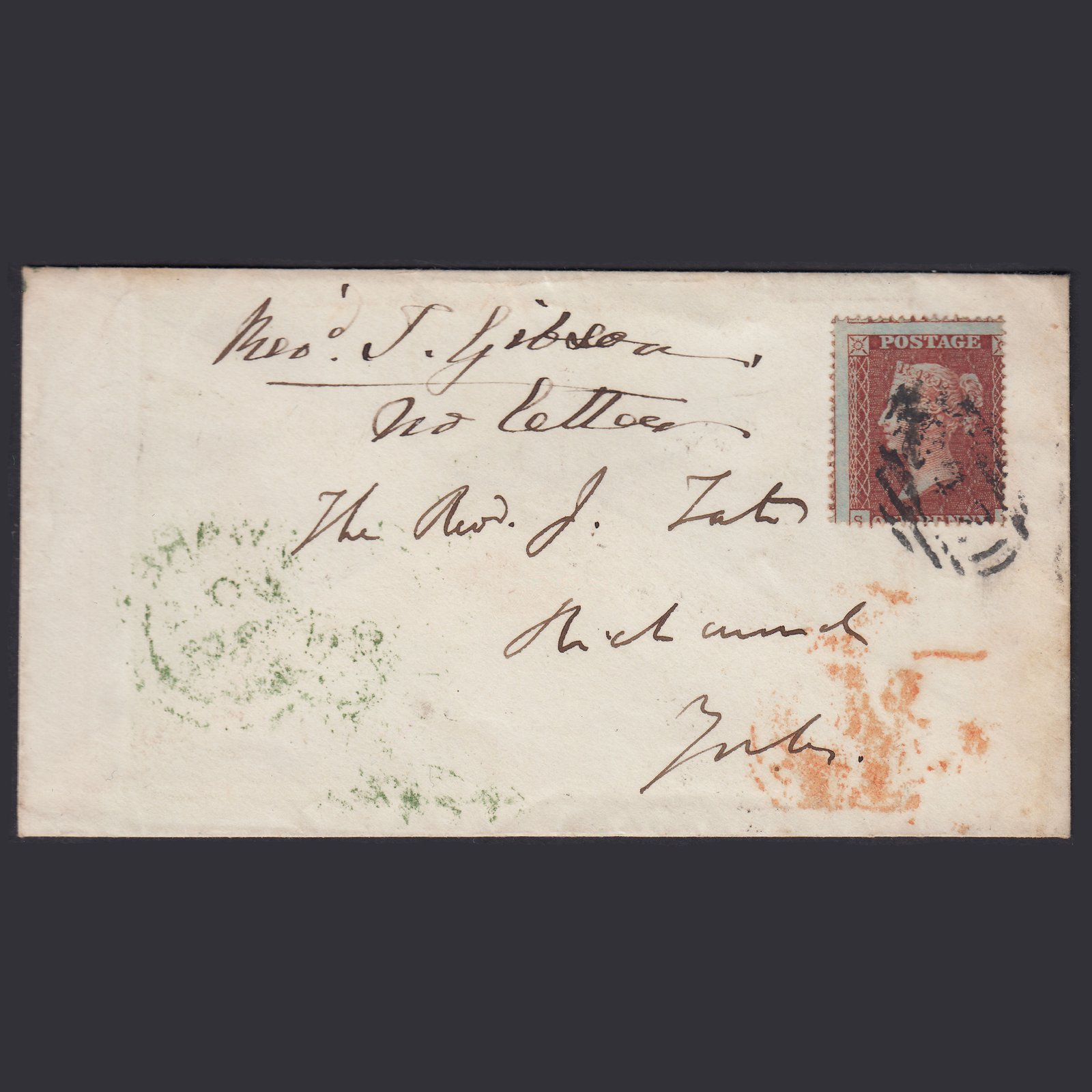 GB QV 1855 1d Plate 1 SG21-C4(1) SE GU Cover to Richmond Yorkshire