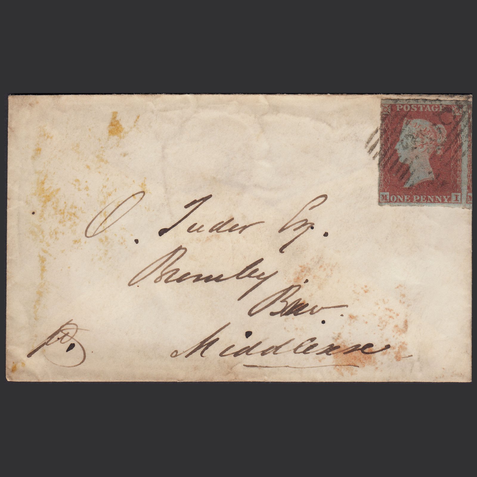 GB QV 1853 1d Red-brown (Plate 138) SG8-B2(1) MI GU Stirling 308 on Cover