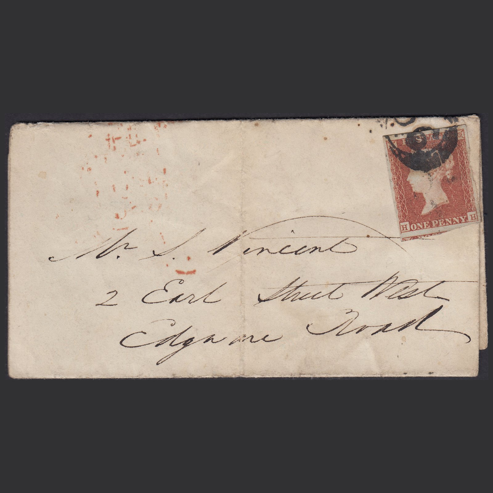 GB QV 1850 1d (Plate 93) SG8-B1(1) HH GU Missing Imprimatur 4M London Entire