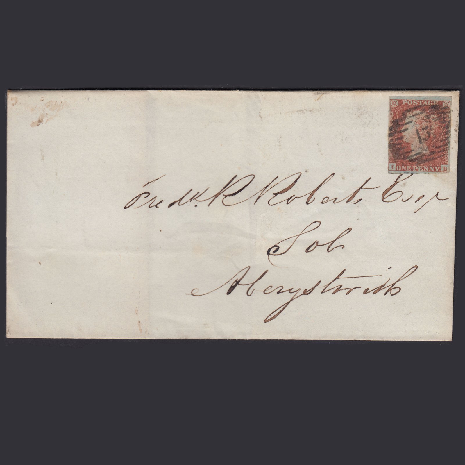 GB QV 1850 1d Plate 95 SG8-B1(1) IB GU Nr 4M London Aberystwyth Wrapper