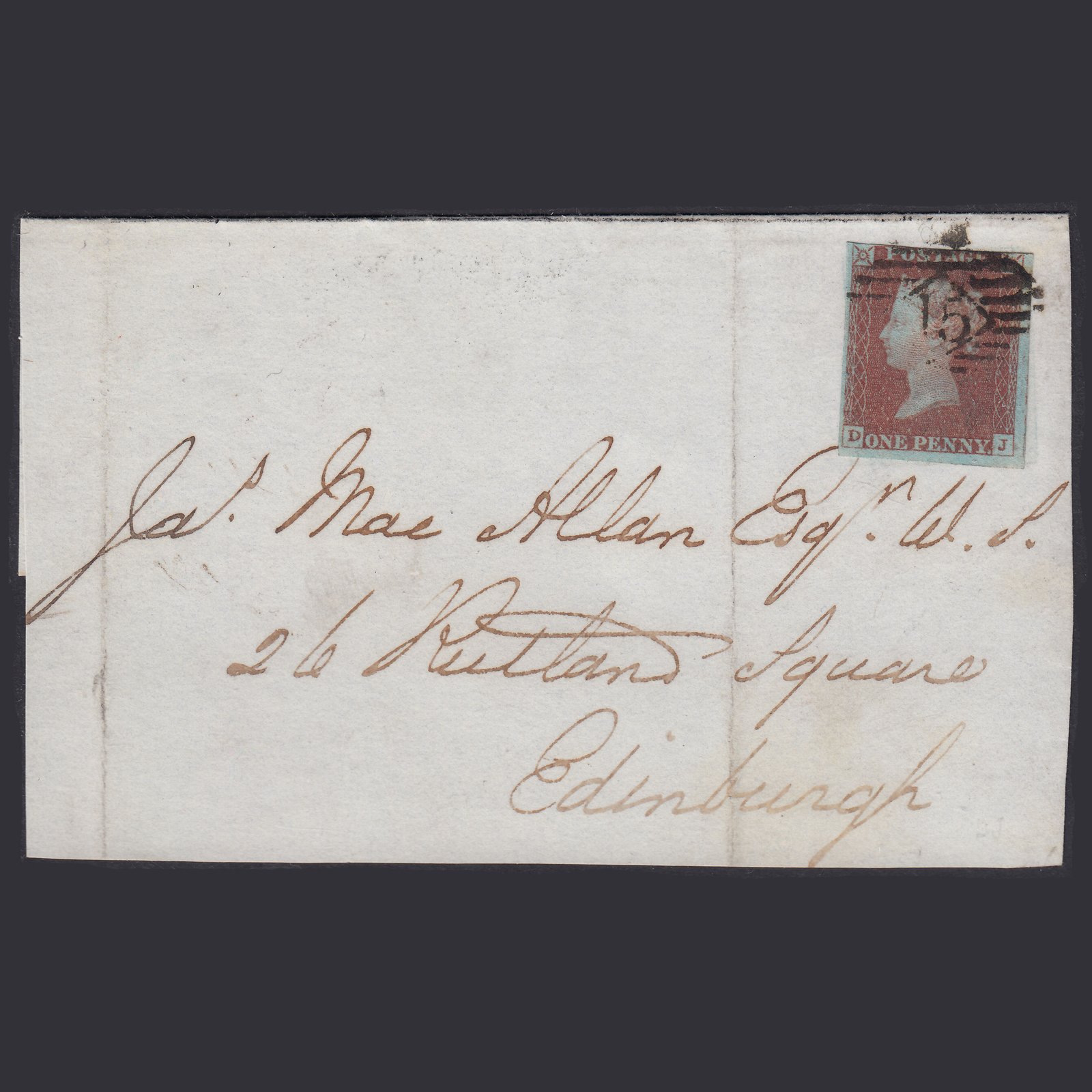 GB QV 1849 1d Plate 85 SG8A-B1(2) DJ FU 3M London Edinburgh Front