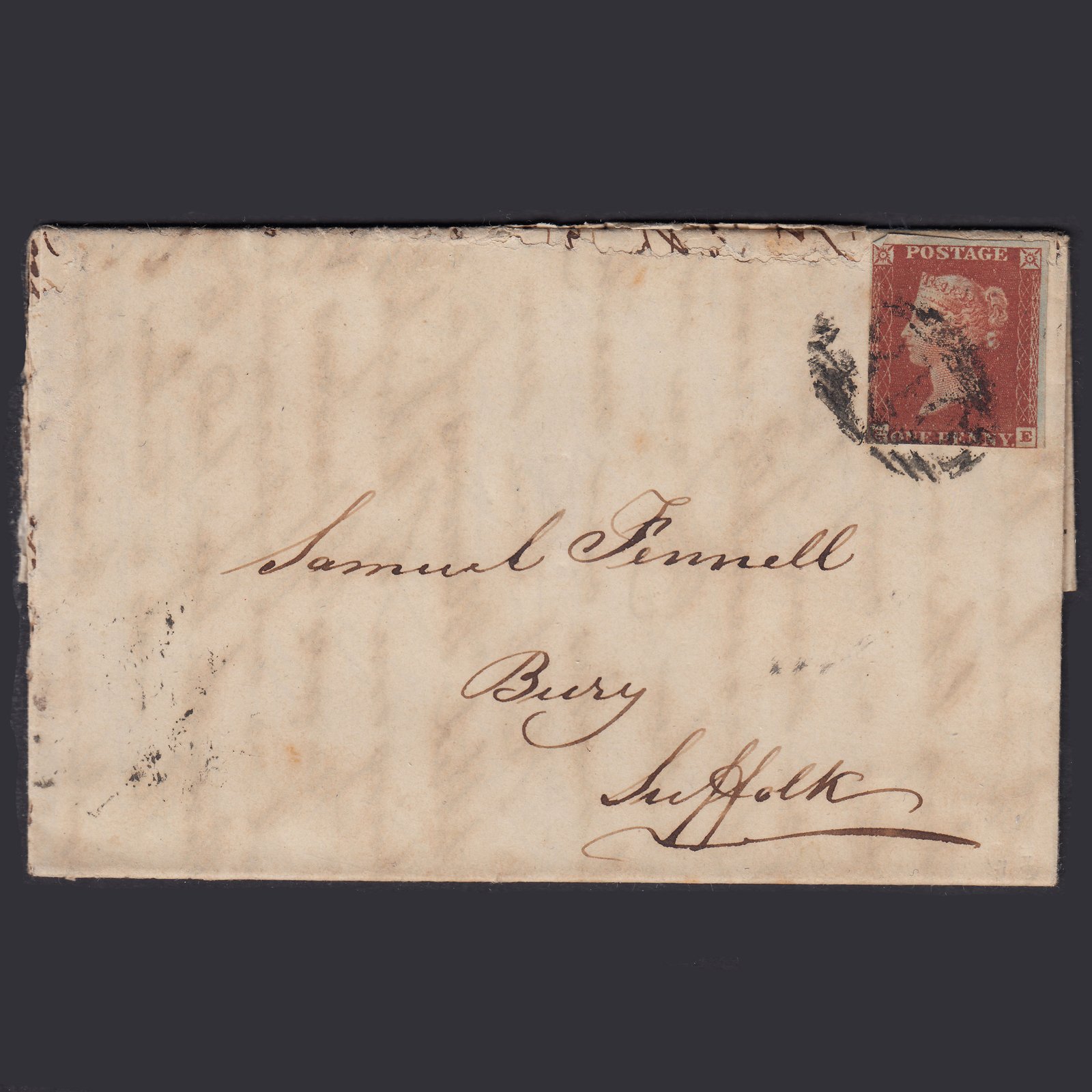 GB QV 1845 1d Pl 52 SG8-B1(1) GE GU Colchester Bury St Edmunds Entire