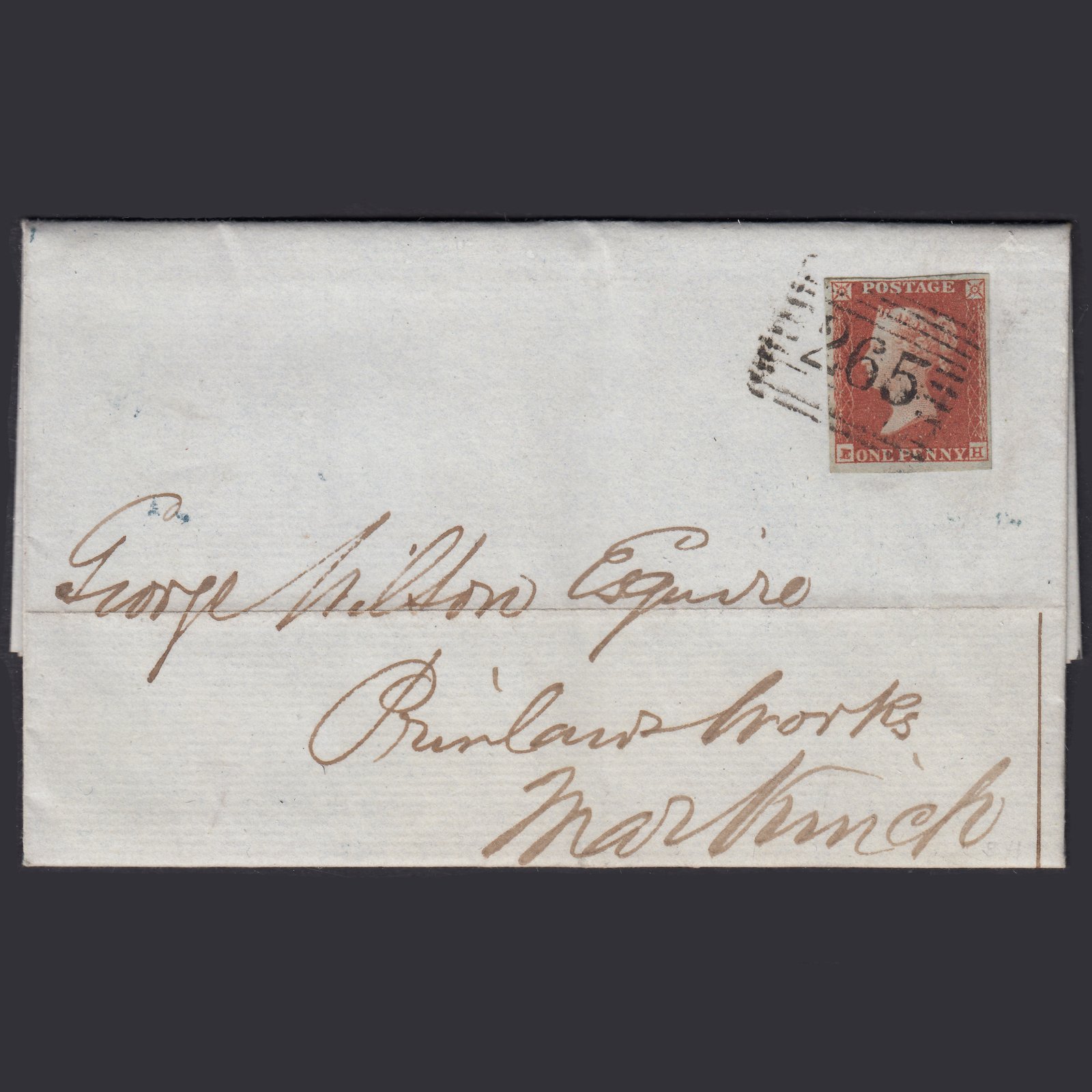 GB QV 1850 1d Pl 97 SG8-B1(1) EH VFU 4M Newburgh Leslie Prinlaws Entire