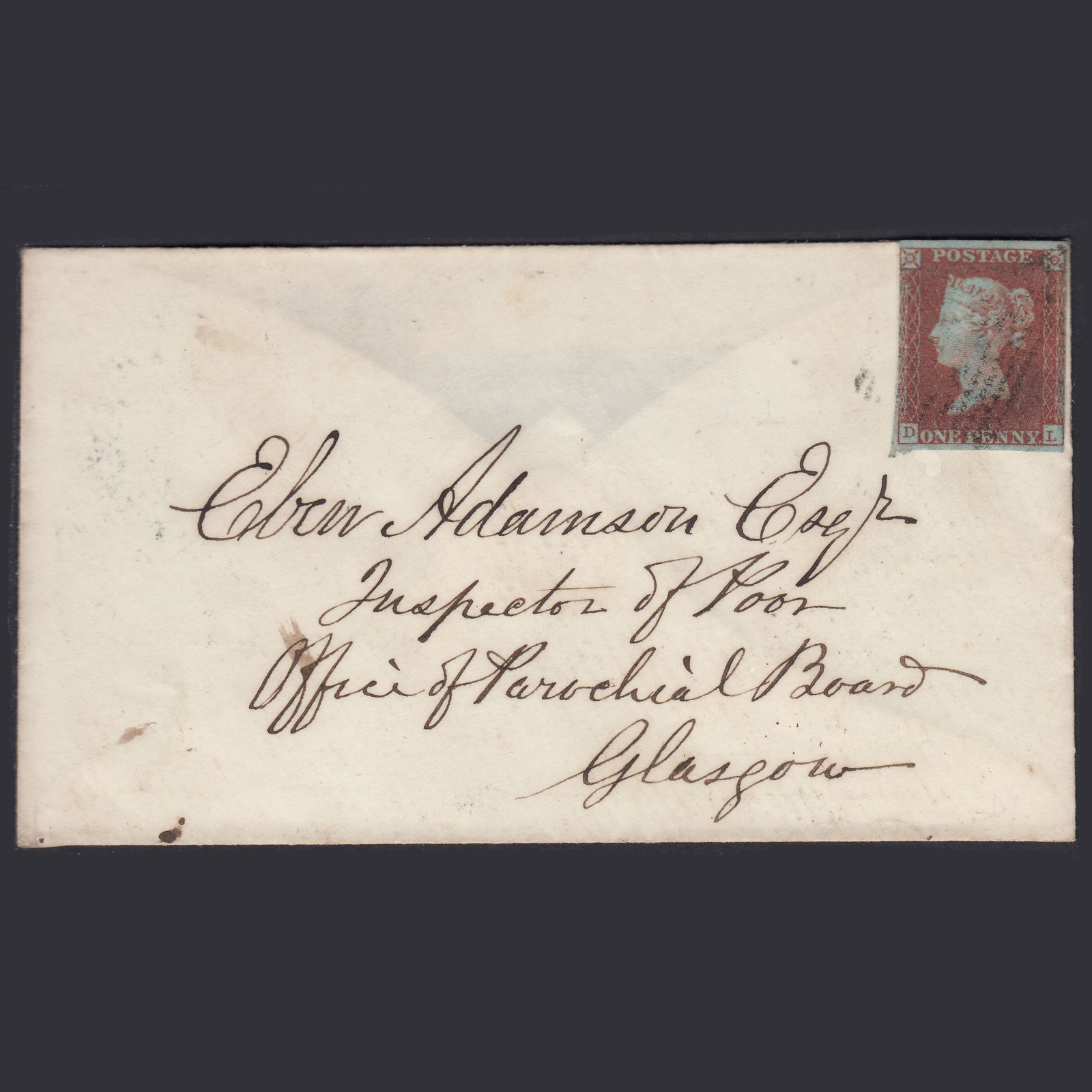 GB QV 1851 1d Pl 103 SG8-B1(1) DL FU Nr 4M Stranraer Cover Eben Adamson