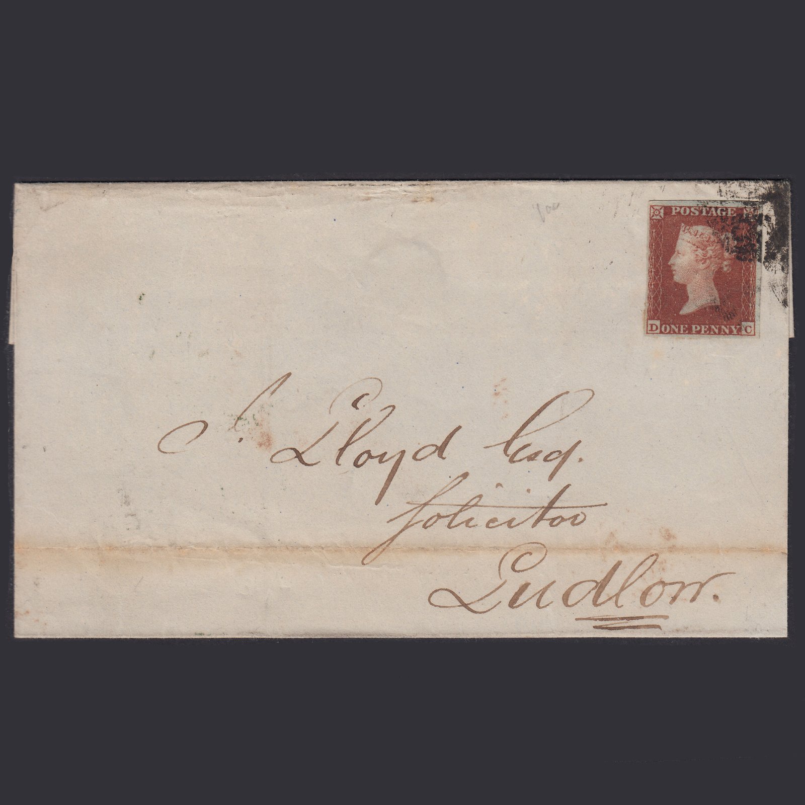 GB QV 1853 1d Plate 153 SG8-B2(1) DC FU 4M Shrewsbury Ludlow Wrapper
