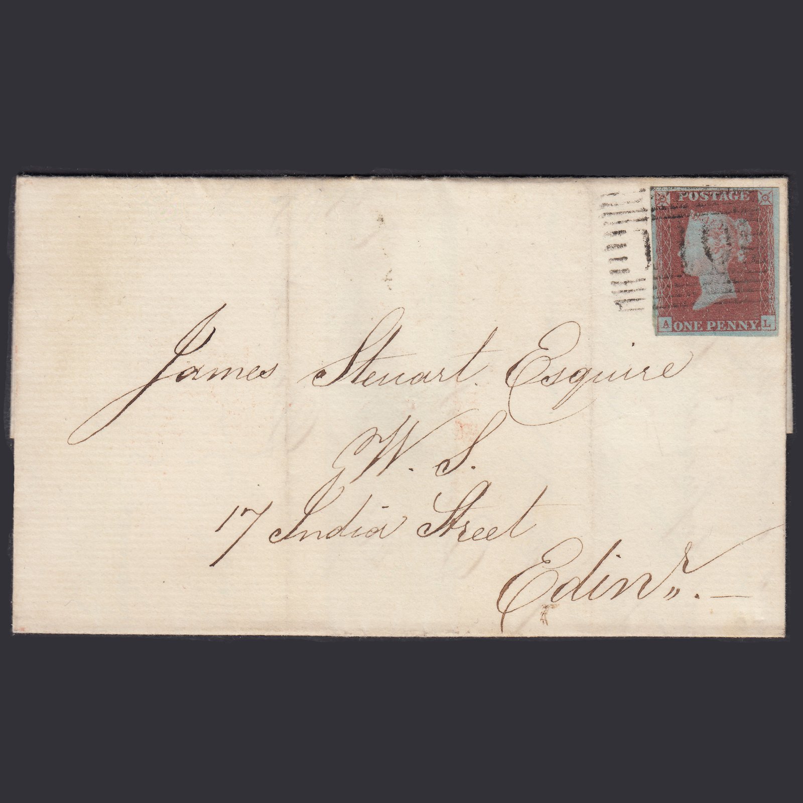 GB QV 1847 1d Pl 72 SG8-B1(1) AL FU Miss Imprimatur 4M Dumbarton Entire