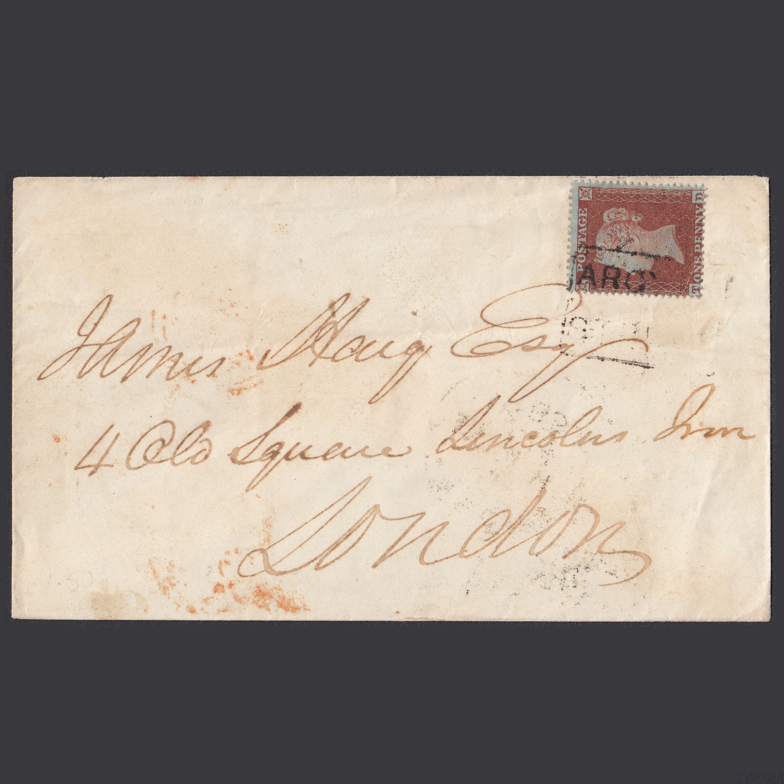 GB QV 1855 1d Pl 190 SG17-C1(1) TD GU Argyle Street Scots Local Cover