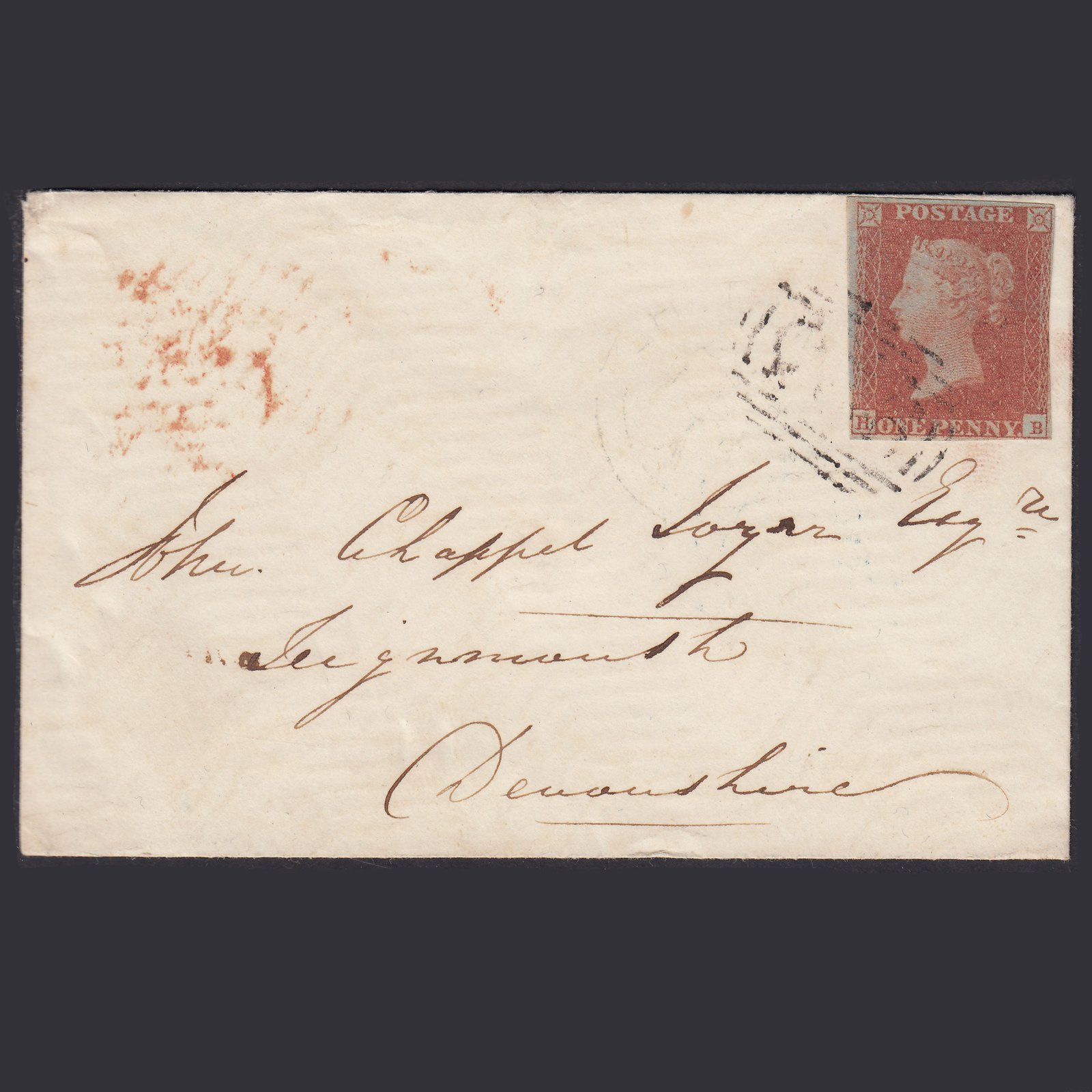 GB QV 1851 1d Plate 124 SG8-B1(1) HB FU Nr 4M Wymondham Teignmouth Cover