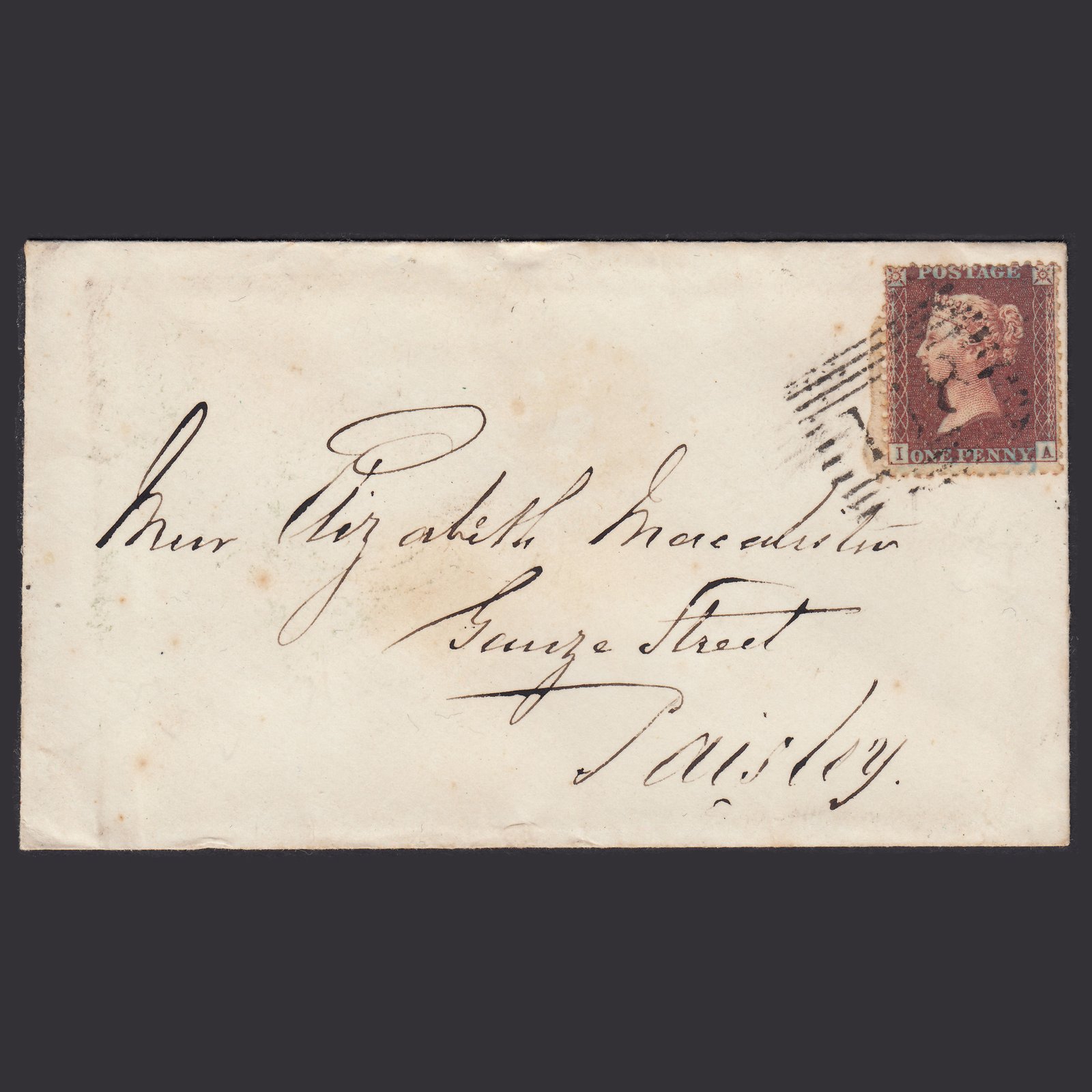 GB QV 1856 1d Plum Plate 26 SG31-C8(3) IA GU Dunkeld 118 On Cover