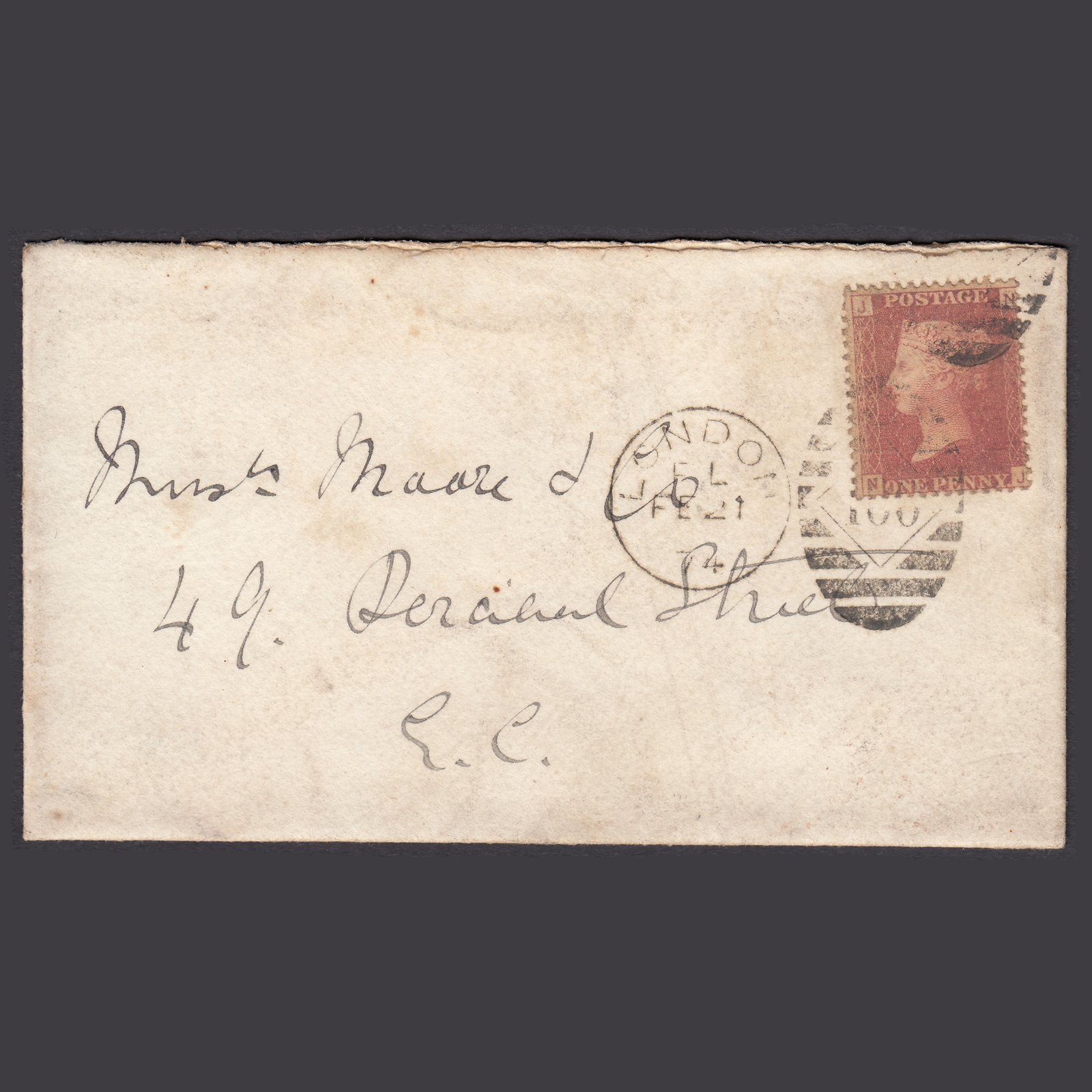 GB QV 1874 1d Plate 164 SG44-G1(2) NJ GU London Cover Religious Motif