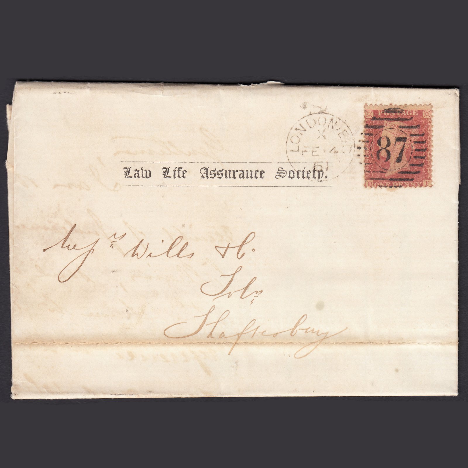 GB QV 1861 1d Rose-Red Plate 64 SG40-C10(1) HF GU on London Entire