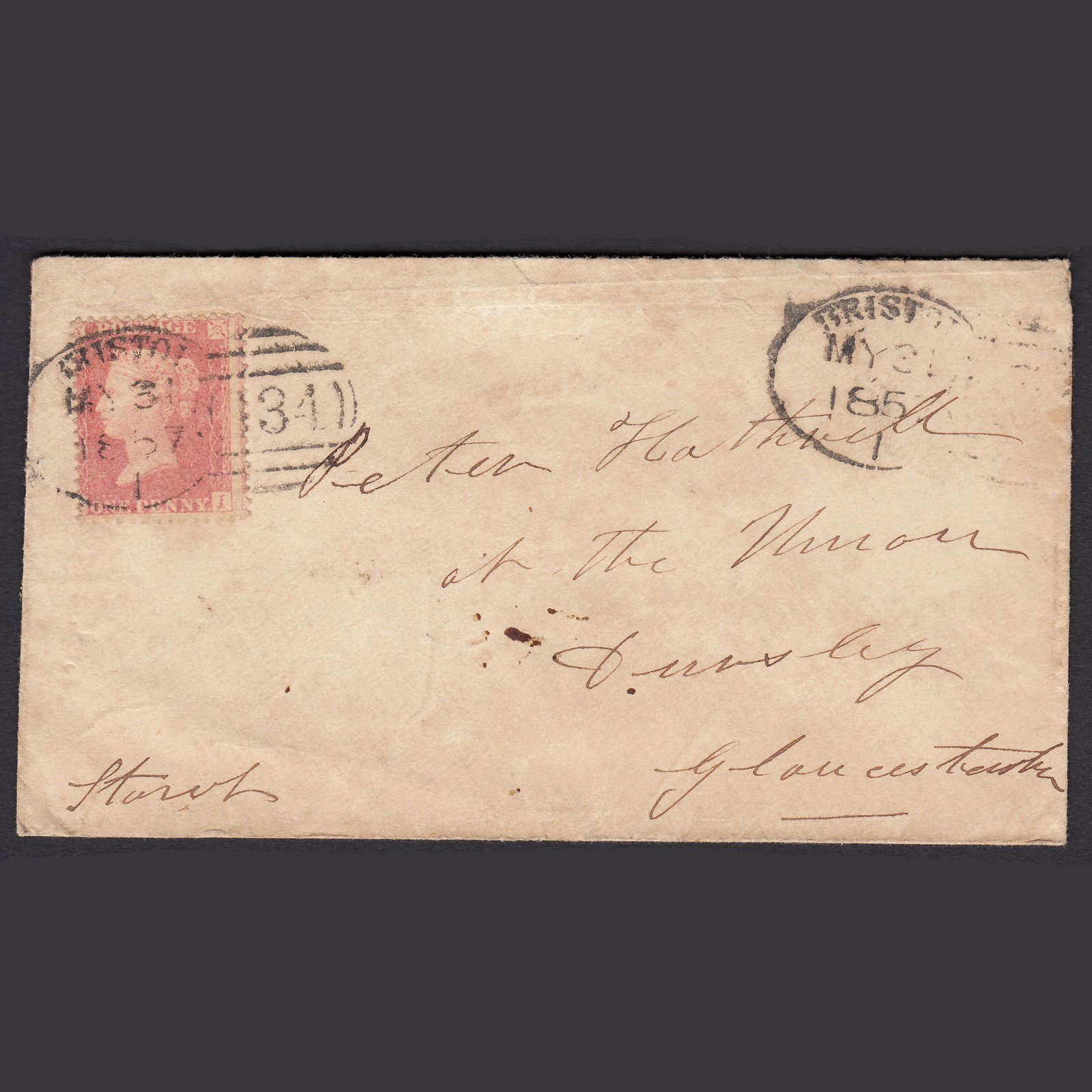 GB QV 1857 1d Pale Rose Plate 37 SGC9A(1) TI FU Bristol 134 Spoon Cover