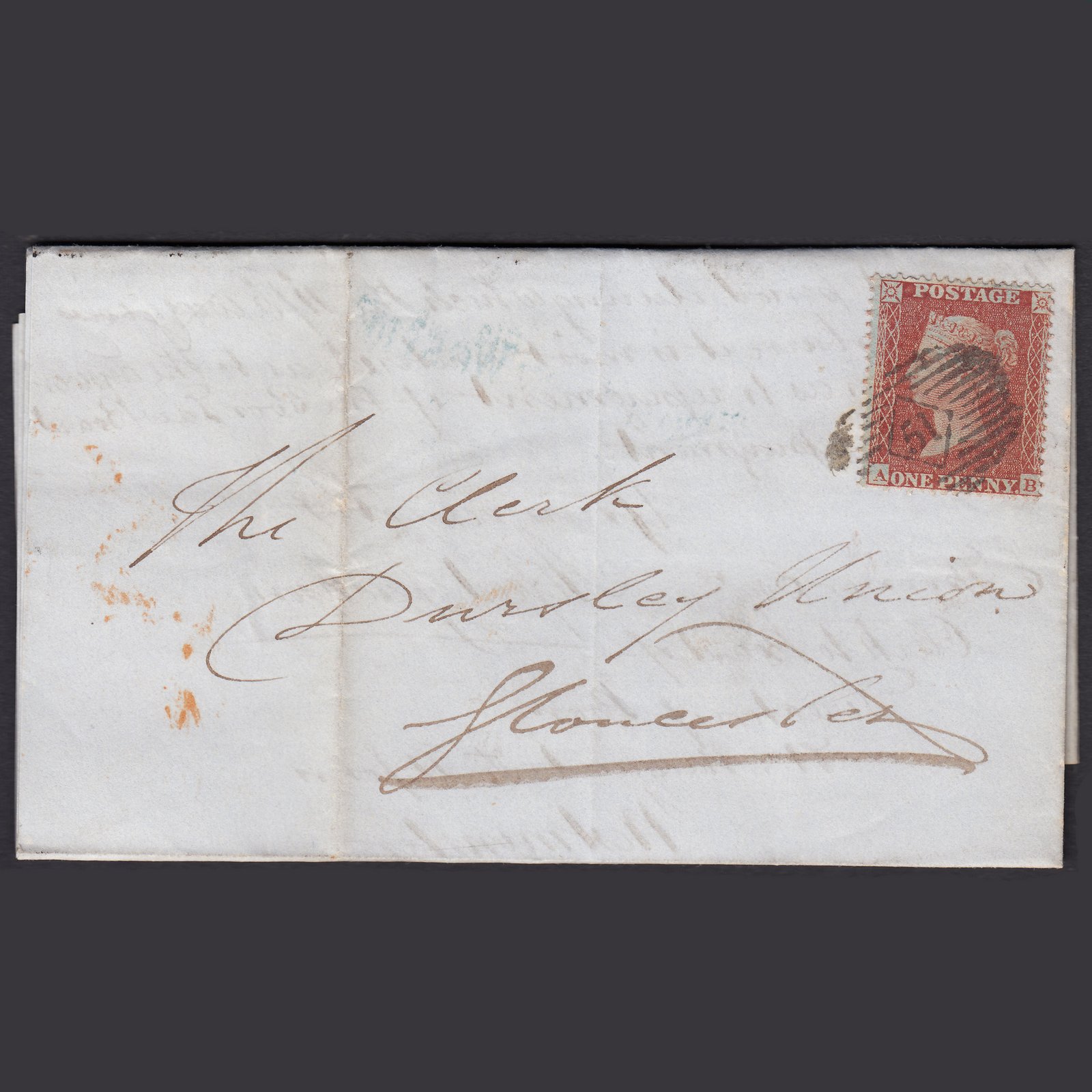 GB QV 1855 1d Red-Brown Plate 2 SG26-C5(1) AB FU London Workhouse Entire