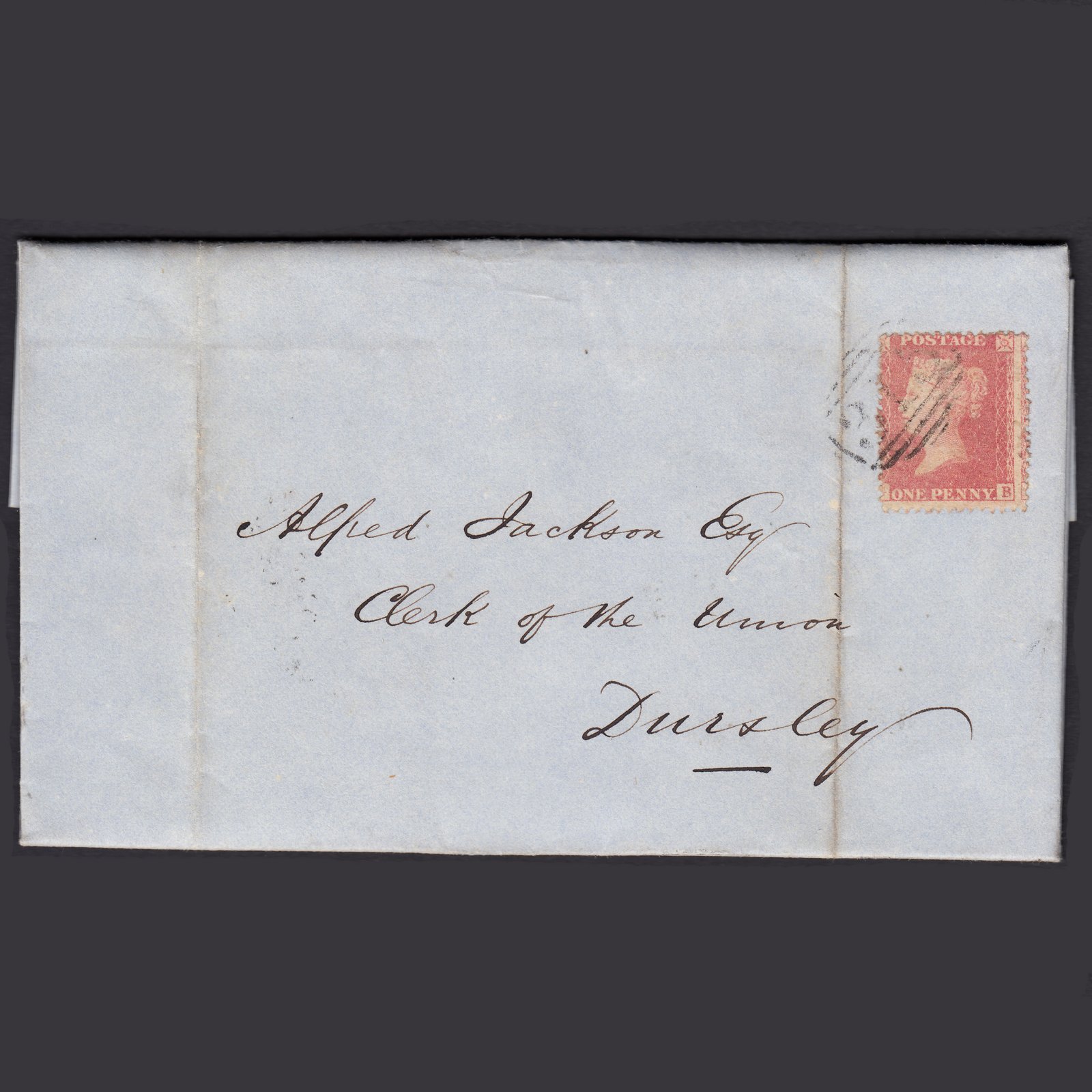 GB QV 1857 1d Pale Rose Pl ate 43 SGC9A(1) GB FU Thornbury 315  Entire