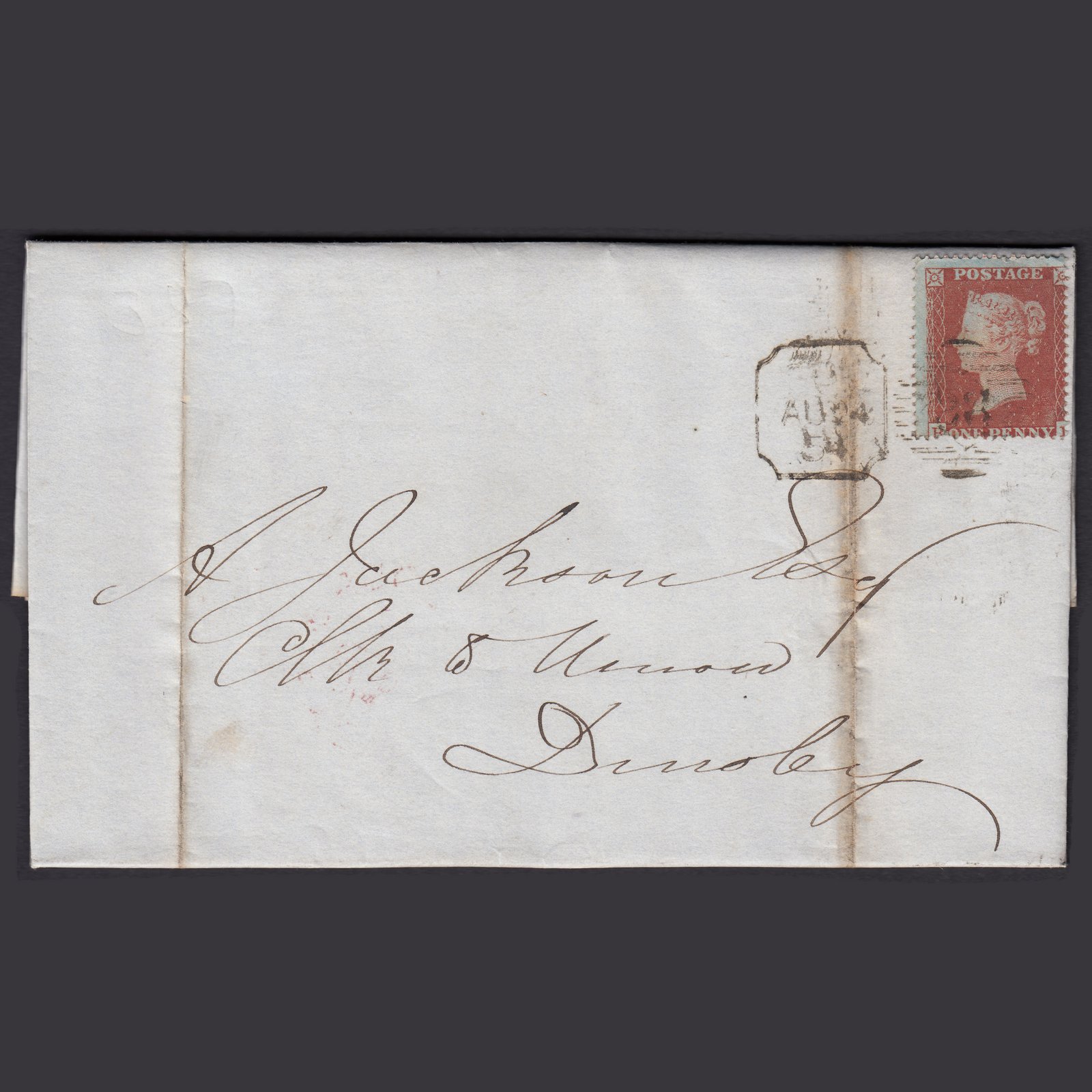 GB QV 1854 1d Red-Brown SG17-C1(1) on Cholera Related Entire
