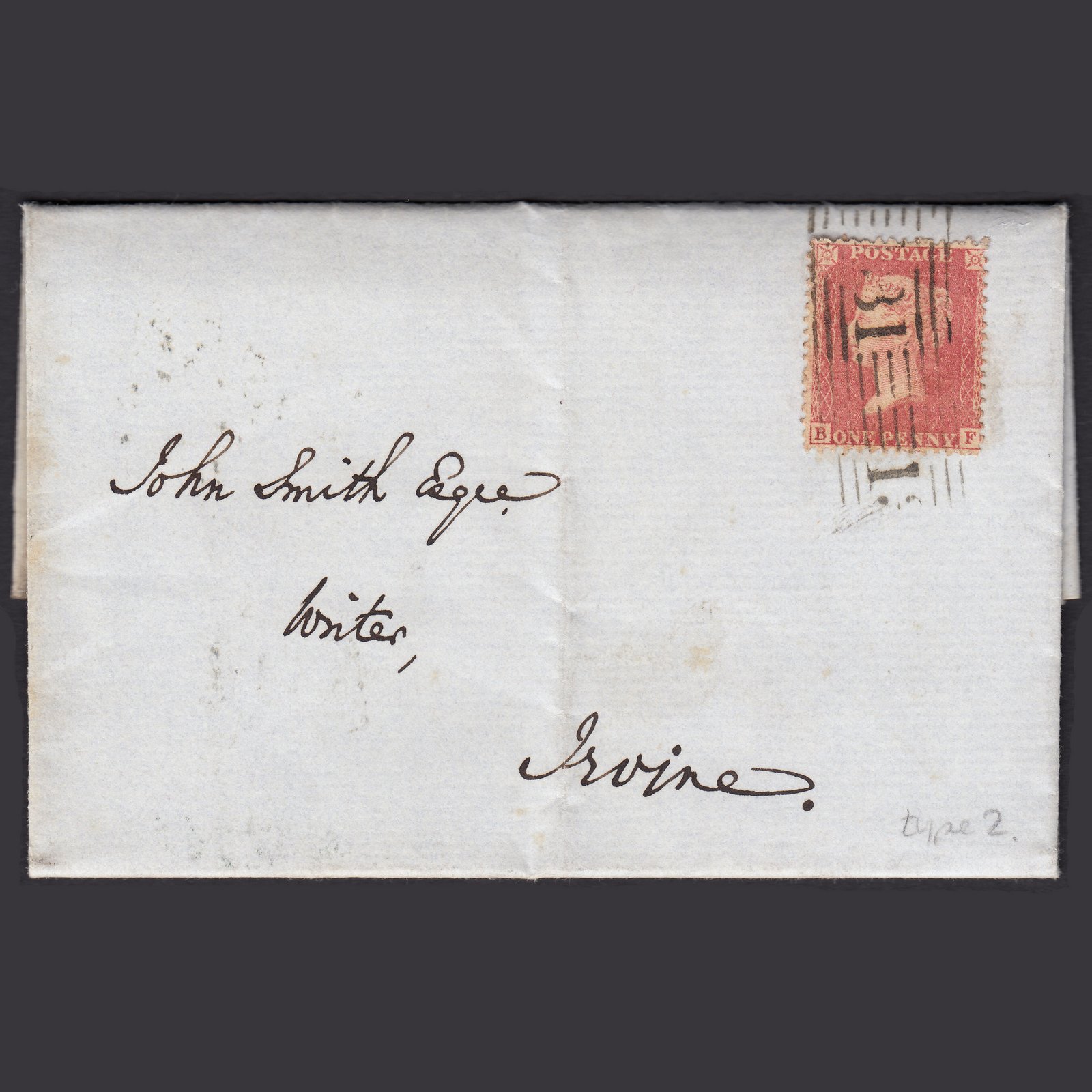 GB QV 1857 1d Rose Plate 44 SGC9A(2) BF FU Edinburgh 131 Roller Entire