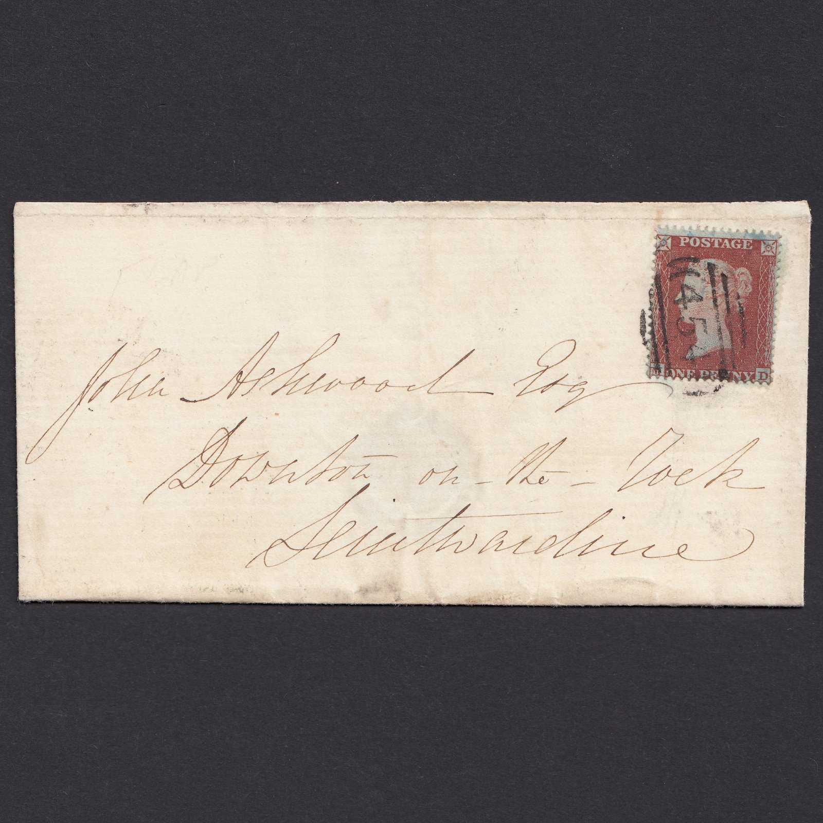GB QV 1854 1d Pl 182 SG17-C1(1) MI FU Leominster 454 On Partial Wrapper