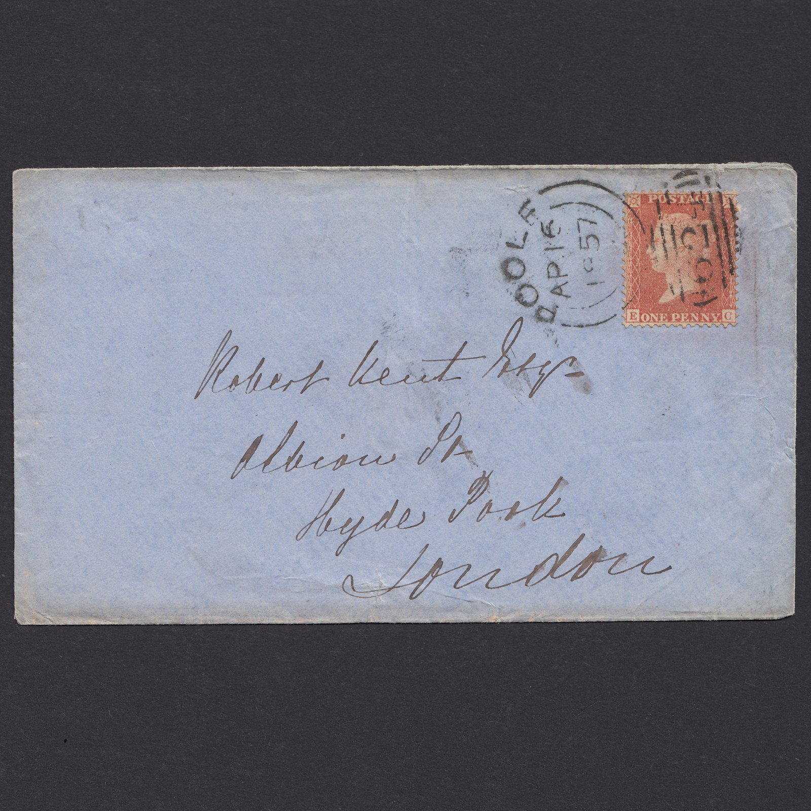 GB QV 1857 1d Red-Orange Plate 40 SGC9(2) EC VFU Poole 624 On Cover