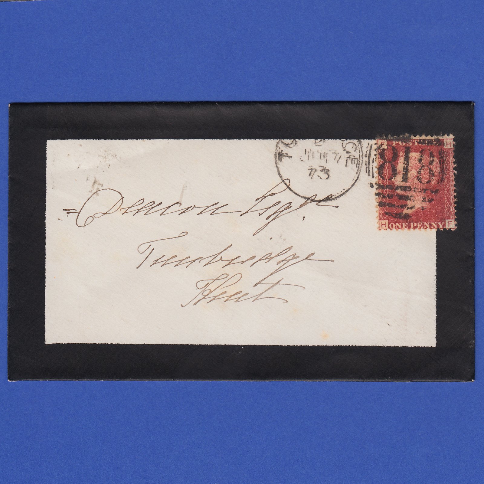 GB QV 1873 1d Lake-Red Pl 157 SG44-G1(2) HF FU Tunbridge Mourning Cover