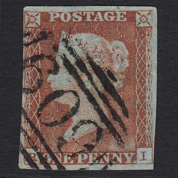 GB QV 1841 1d Pale (Plate 55) (SG9) 'RI' GU Penzance (609) 4M Pinhole