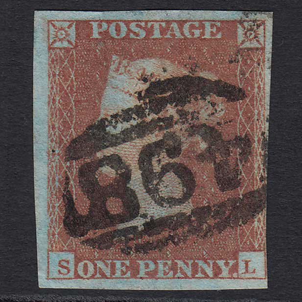 GB QV 1841 1d Red-brown (Plate 123) (SG8) 'SL' GU Manchester (498) 4M
