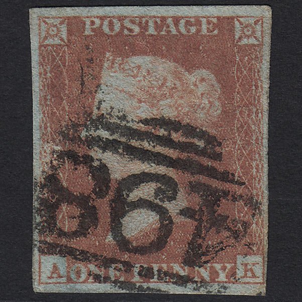 GB QV 1841 1d Red-brown (Plate 127) SG8-B2(1) AK GU Manchester 498 4M