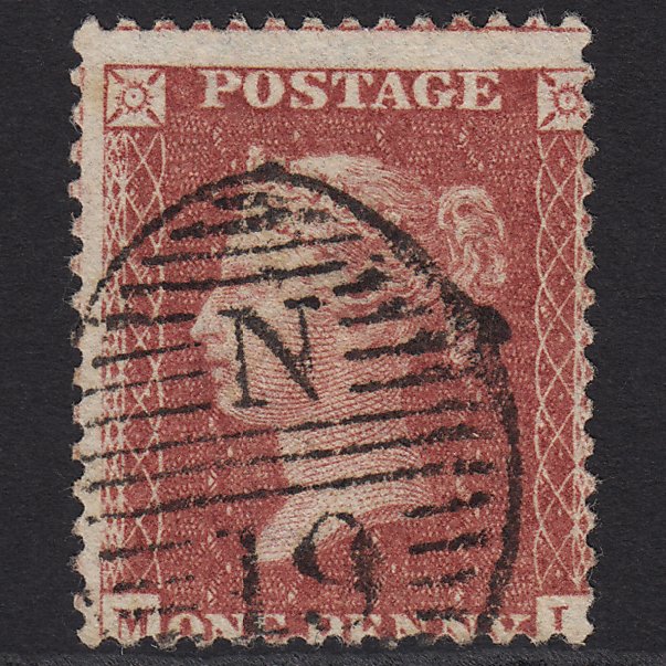 GB QV 1857 1d Rose-red (Plate 56) SG40-C10(1) ML FU London D&S N19 Misperf