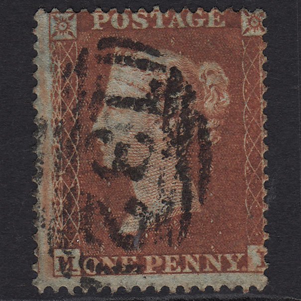 GB QV 1854 1d Red-brown SG17-C1(1) GU Brighton 132 Misperf
