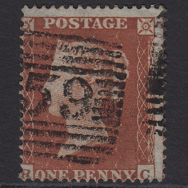 GB QV 1854 1d Red-brown (Plate 166) SG17-C1(1) RC FU Glasgow 159 Misperf