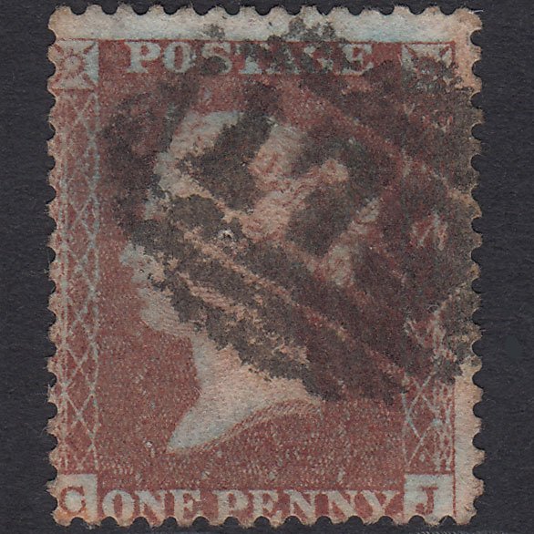GB QV 1855 1d Deep Red-brown (Plate 14) SG24a-c3(2) CJ PU Chertsey 179 Pinhole