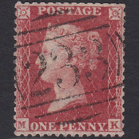 GB QV 1857 1d Deep Rose-red (Plate 43) SG41-C10(4) MK GU Darlington 233