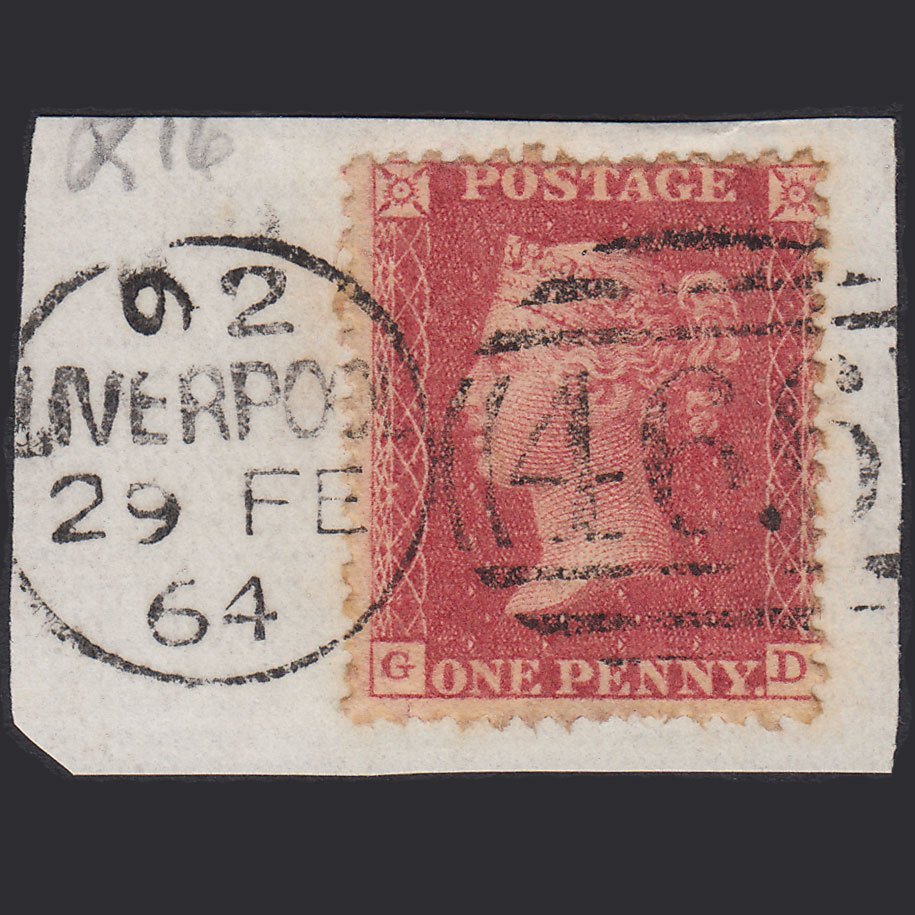 GB QV 1861 1d Rose-red Plate R16 SGC13(3) GD GU Liverpool 466 on Piece