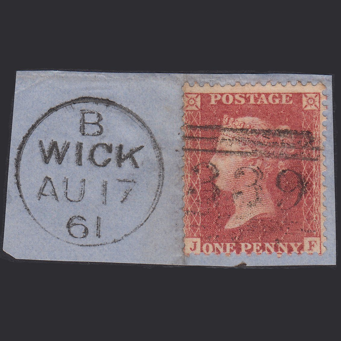 GB QV 1857 1d Rose-red (Plate 48) SG40-C10(1) JF FU Wick 339 on Piece