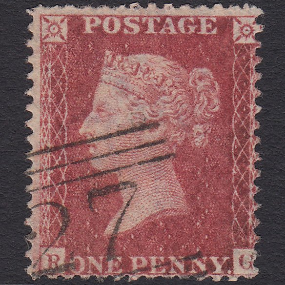 GB QV 1857 1d Rose-red (Plate 27) SG40-C10(1) RG GU Ayr 27