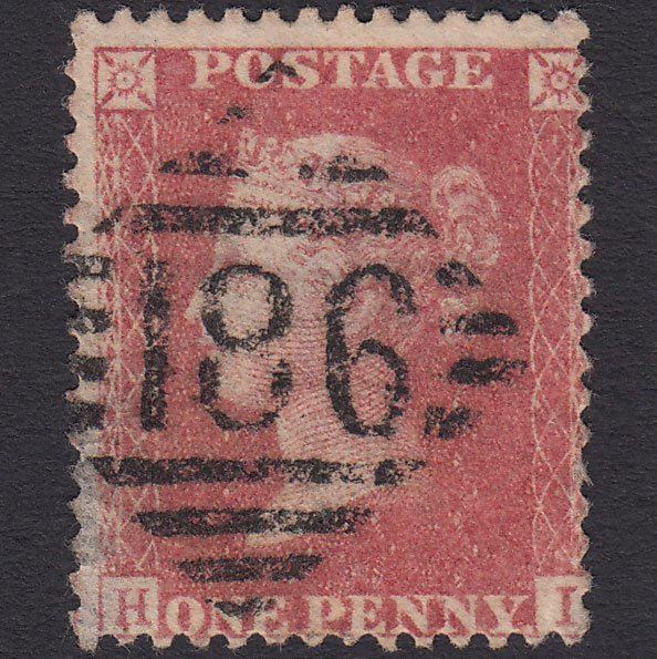 GB QV 1857 1d Rose-red (Plate 48) SG40-C10(1) HI GU Dublin 186
