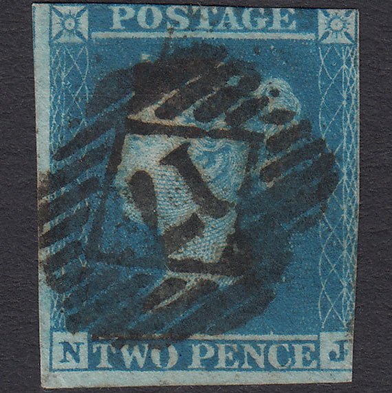 GB QV 1841 2d Blue (Plate 3) SG14-E1(2) NJ GU London IS 17