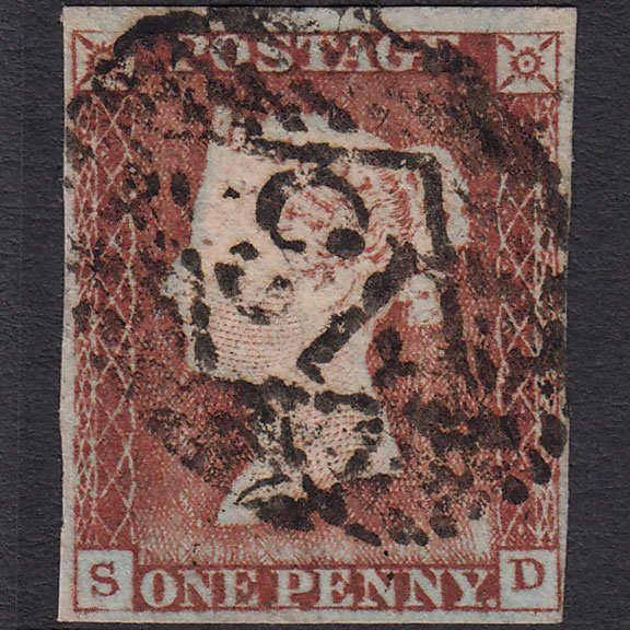 GB QV 1841 1d Pale Red-brown (Plate 49) SG9-B1(3) SD FU 4M London IS 13