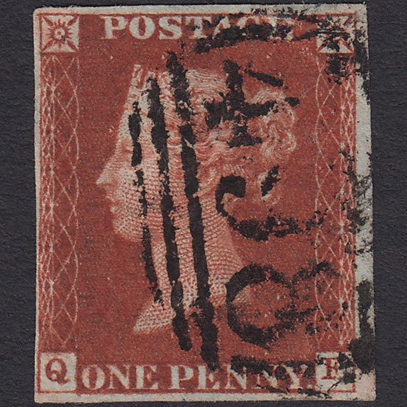 GB QV 1841 1d Deep Red-brown (Plate 52) SG10-B1(4) QF GU 4M Manchester 498