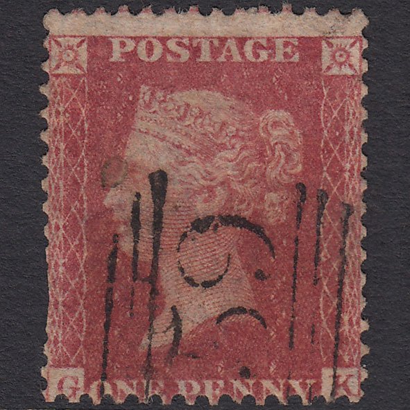 GB QV 1857 1d Rose-red (Plate 34) SG40-C10(1) GK GU Glasgow 159 Barrel