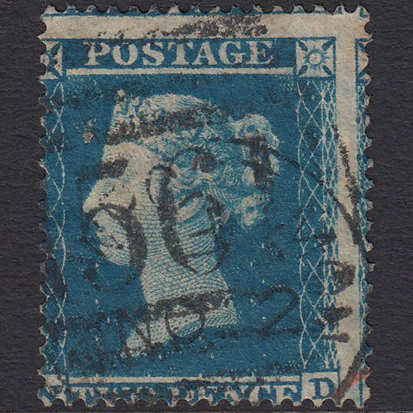 GB QV 1854 2d Deep Blue (Plate 4) SG19-F1(1) ND GU Newport 561 Large Misperf