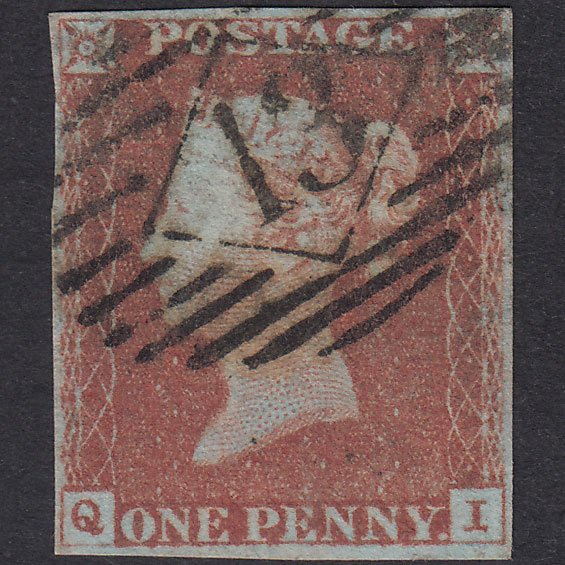 GB QV 1841 1d Red-Brown Plate 72 SG8-B1(1) QI FU 4 Margins London Is 13