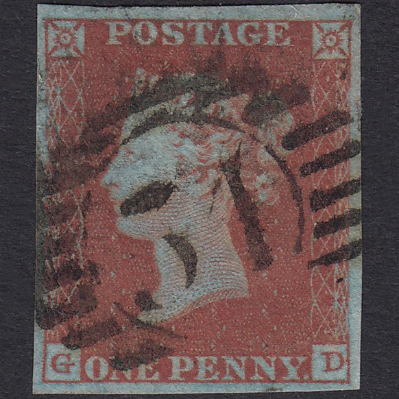 GB QV 1841 1d Very Blued Plate 105 SG8A-B1(2) GD FU 4 Margins 54