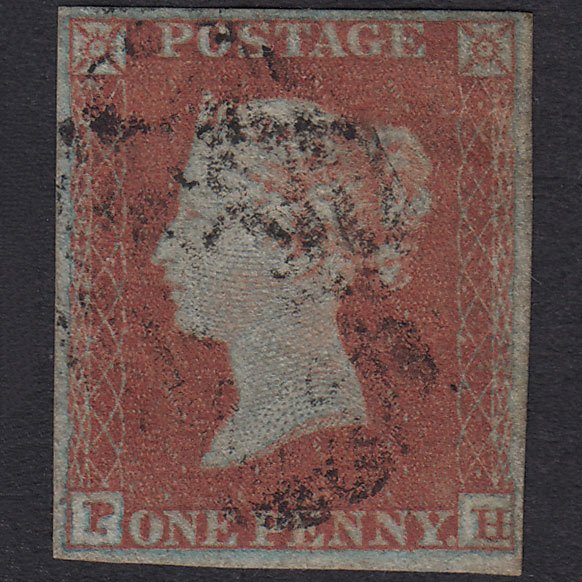 GB QV 1841 1d Red-Brown Plate 145 SG8-B2(1) PH FU 4 Margins Light Cancel