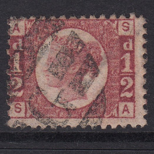 GB QV 1870 1/2d Rose-Red Plate 13 SG48-G4 SA FU Unusual Postmark