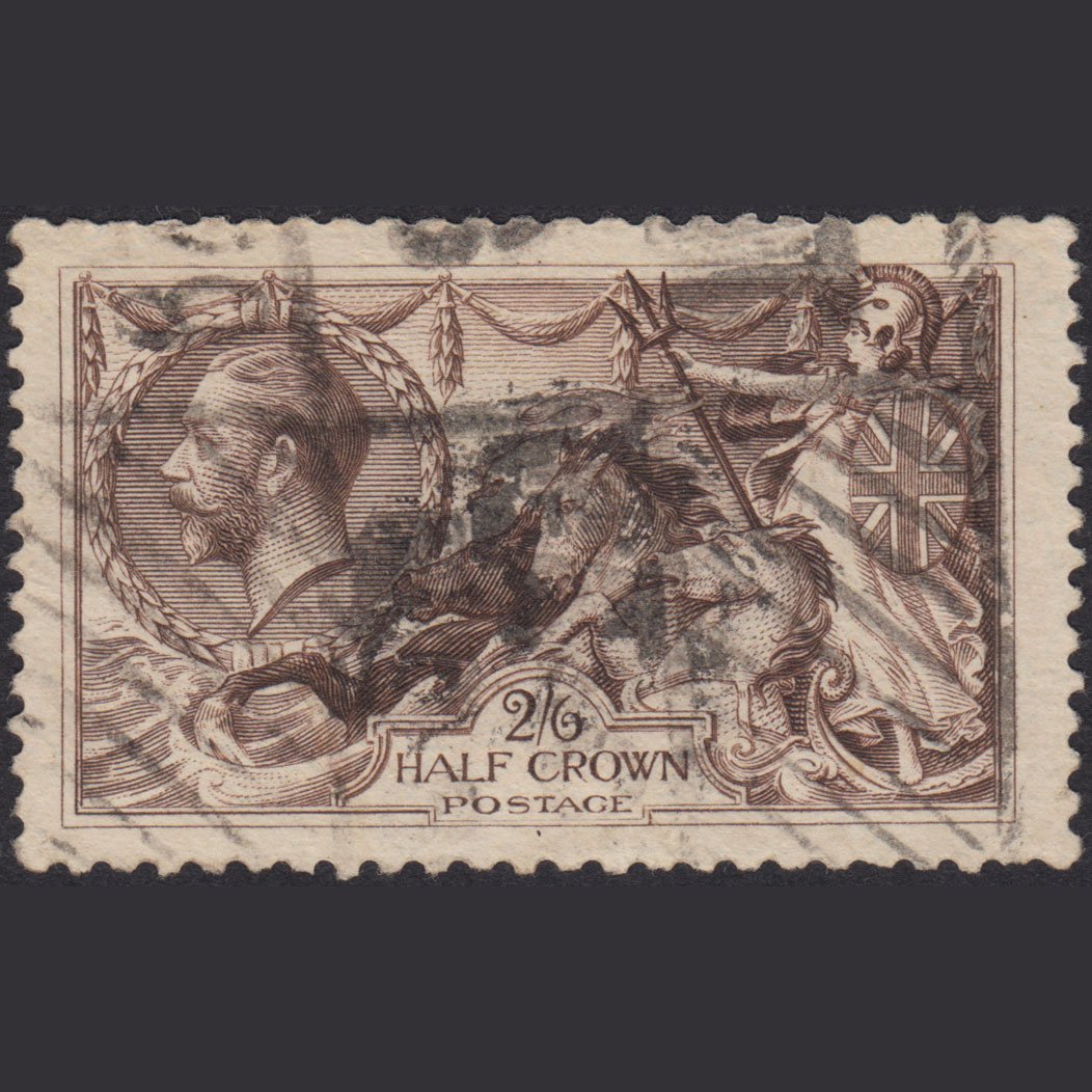 GB KG5 1918 2/6 Chocolate-Brown Seahorses SG414-N65(2) GU Parcel Cancel