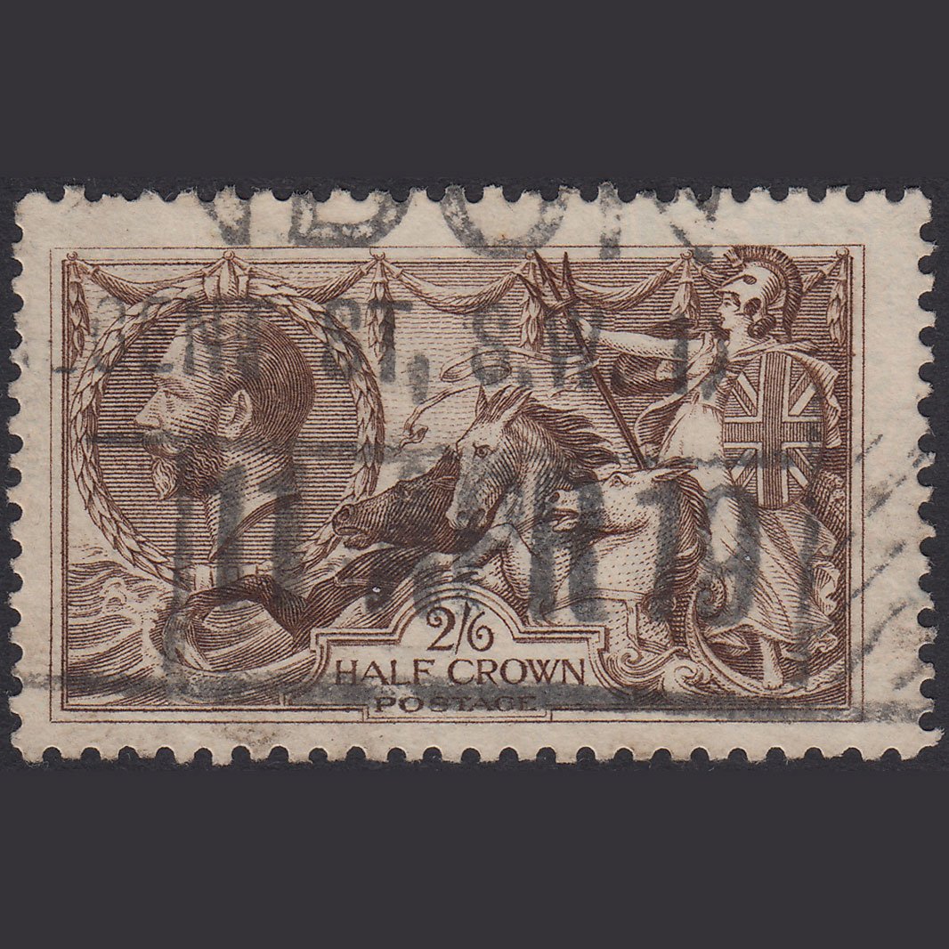 GB KG5 1918 2/6 Chocolate-Brown Seahorses SG414-N65(2) GU Parcel Cancel