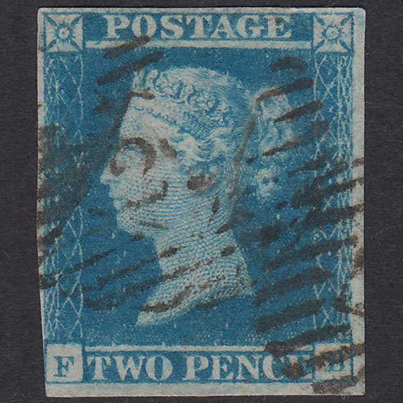 GB QV 1841 2d Pale Blue Plate 3 SG13-E1(1) FB FU Nr 4 Margins London